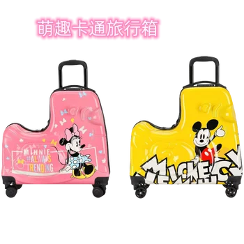 미키 미니 다기능 레저 여행 가방, 재미 있고 귀여운 만화 패턴, 남아 및 여아용 앉기 및 타기 트롤리
