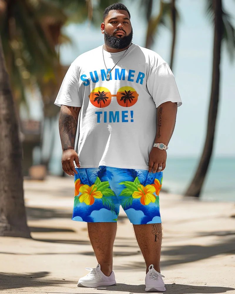 Biggmans T-shirt Plus Size Set L-9Xl for Summer Oversize Hawaii Suit  Men's Relaxed Letter Brush Pattern Print Large 7XL 8XL