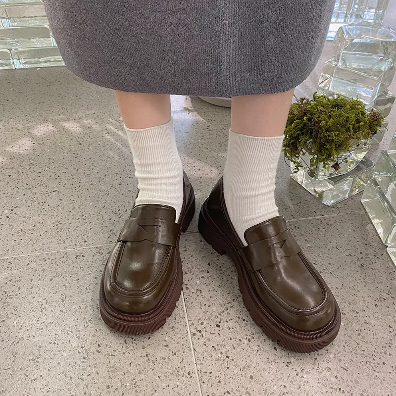 

New Ladies Leather Shoes British Style Spring PU Black Muffin Student Single Pumps Retro Ladies Loafers Women Shoes Oxford Shoes