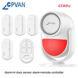 CPVAN Wireless Home Security PIR Motion Detector with Remote Control and Door Sensor Alarm (Set 3 white)