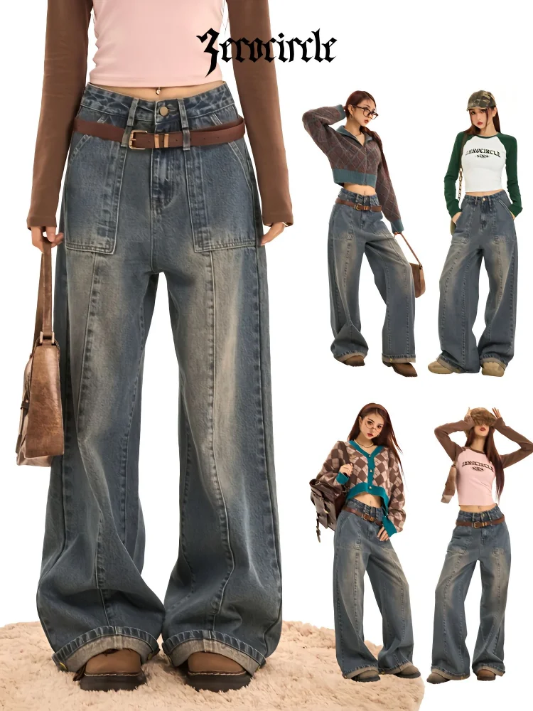 

Deeptown American Retro Distressed Baggy Jeans Women Y2K Vintage 90s Streetwear High Waist Denim Pants Female Wide Leg Trousers