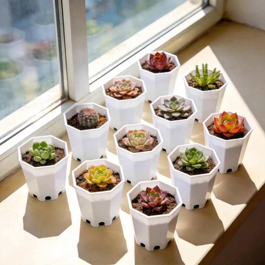 Set of 27 Durable Octagonal White Mini Plant Nursery Pots - Ideal for Succulent and Flower Display