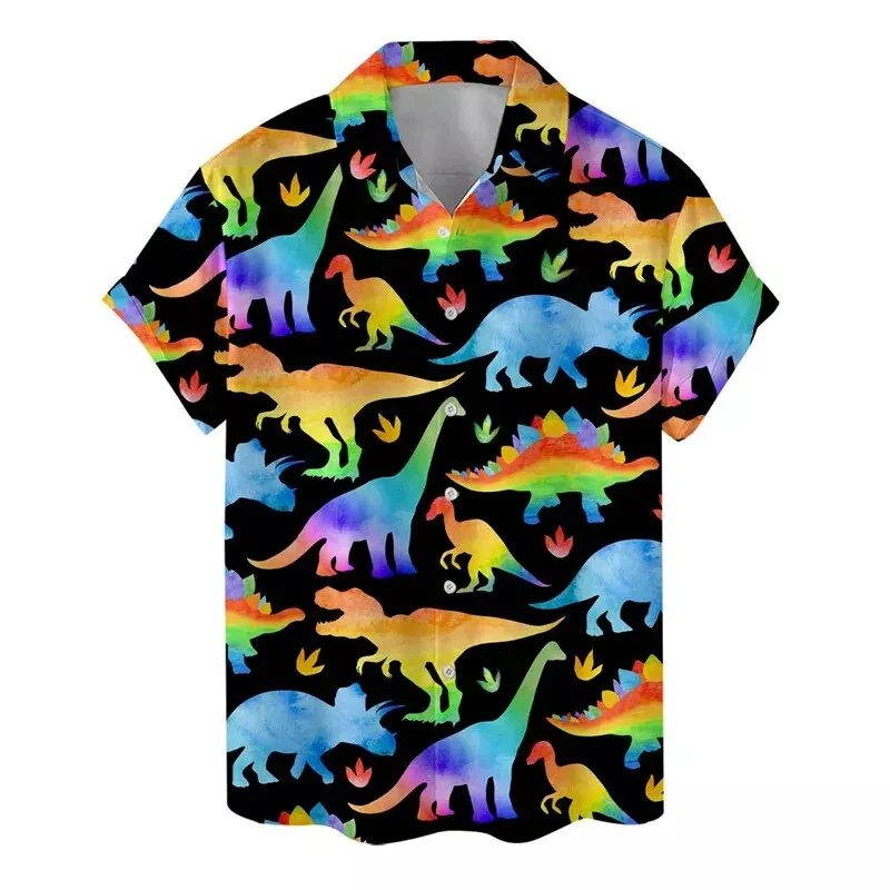 thumbnail image 1 of Nuevas camisas hawaianas de estilo de dibujos animados, camisa de manga corta con estampado 3D de dinosaurio de anime de gran tamaño para hombres, ropa Y2k, blusas Harajuku, 1 of 5