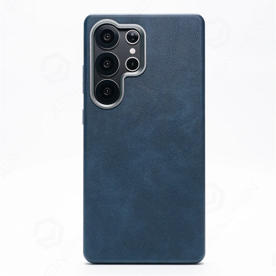 Luxury Retro Leather Case with Magnetic Metal Lens Ring and Shockproof Design
