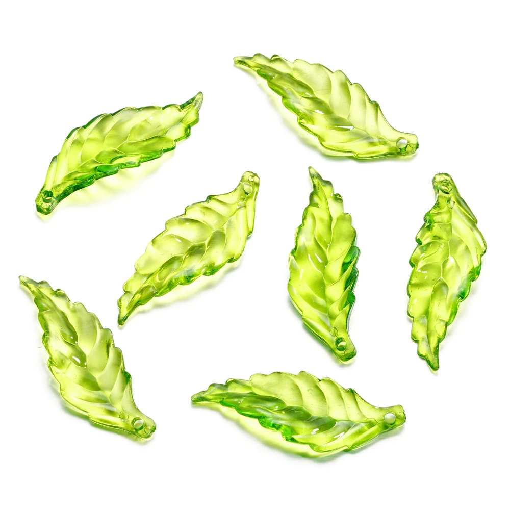 Set of Green Acrylic Leaf Charms for Jewelry Making and Crafts