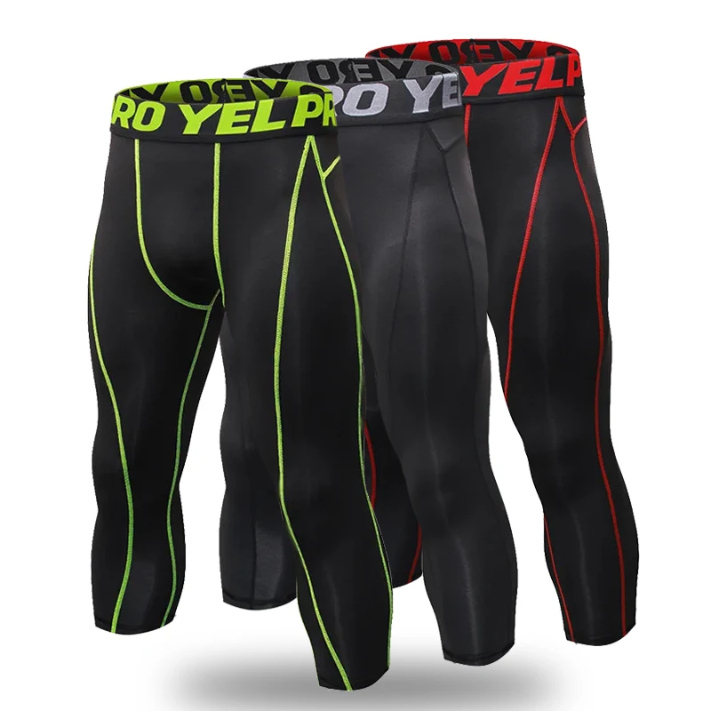 

Men Compression Running Pants Sports Tights Basketball Skinny Leggings Quick Dry Gym Training Cropped Trousers Custom Logo