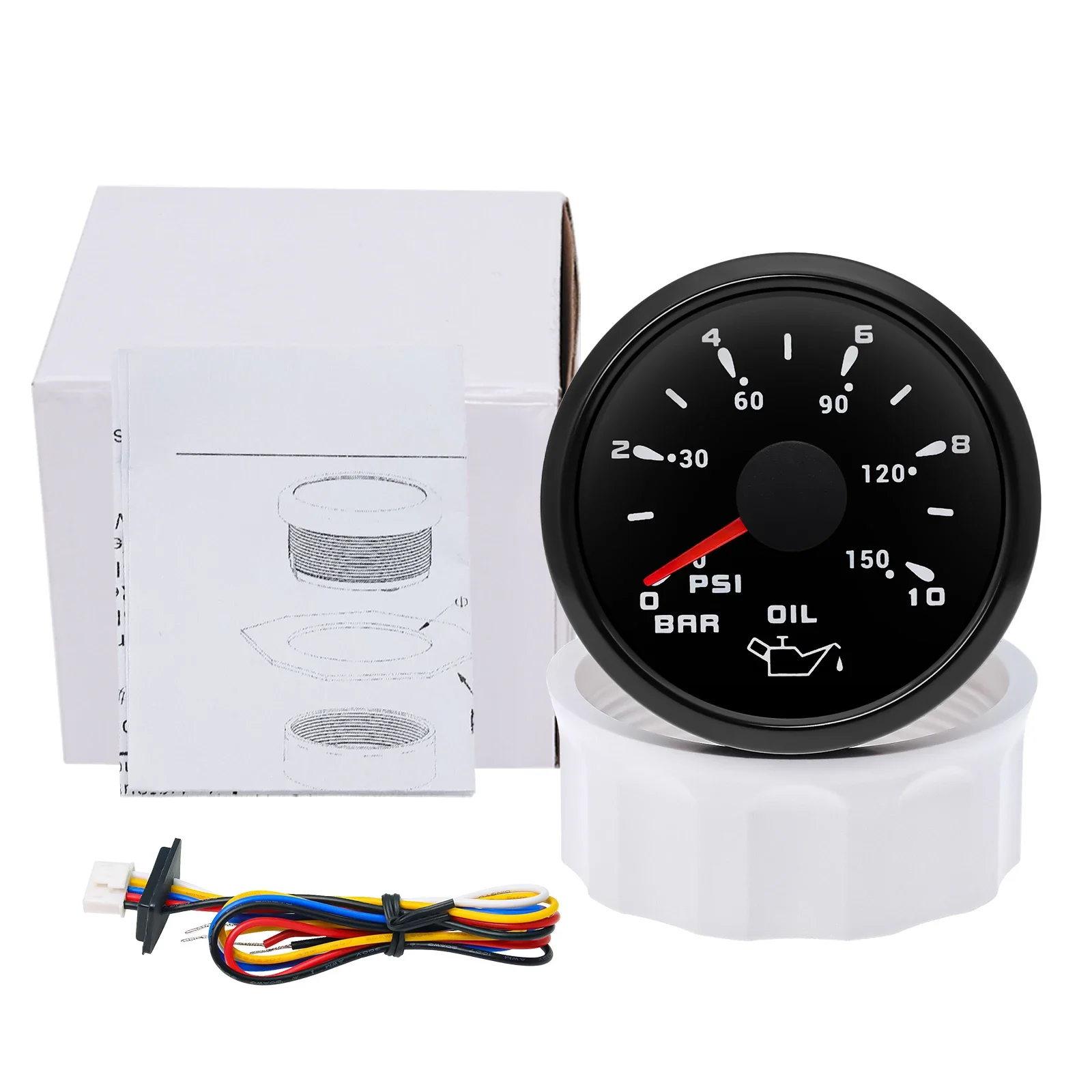 7 Color Light 52MM Pointer Oil Press Meter 0~10 Bar 0~150 PSI Oil Pressure Gauge