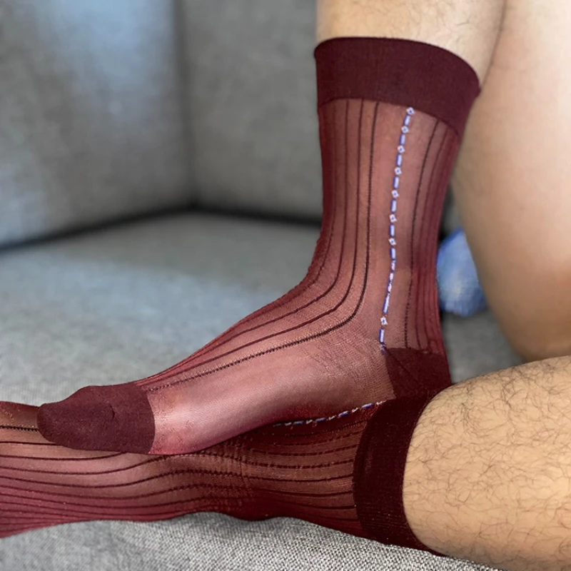 Calze da uomo d'affari Abo formale Calzini TNT da uomo Calzini lunghi in nylon a righe sexy da uomo Calzini grigi a tubo centrale con scarpe in pelle  200574005