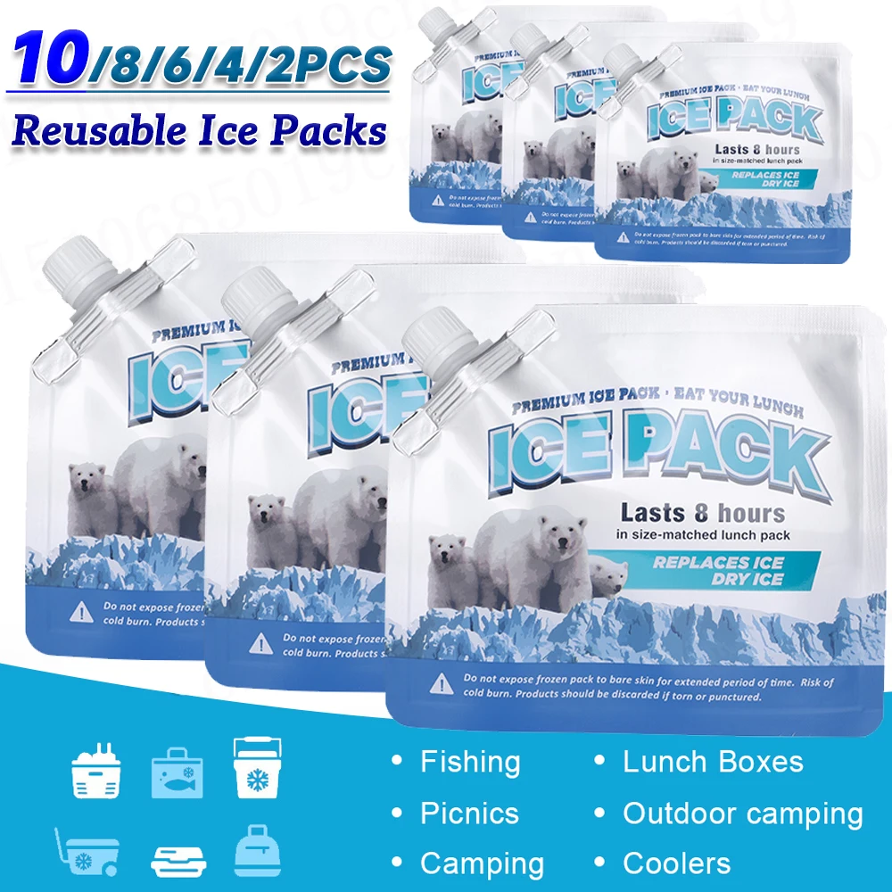 10/8/6/4/2PCS Gel Water Filled Ice Pack Up To 48 Hours Cold Freezer Packs Long Lasting Gel Ice Bag for Camping Fishing