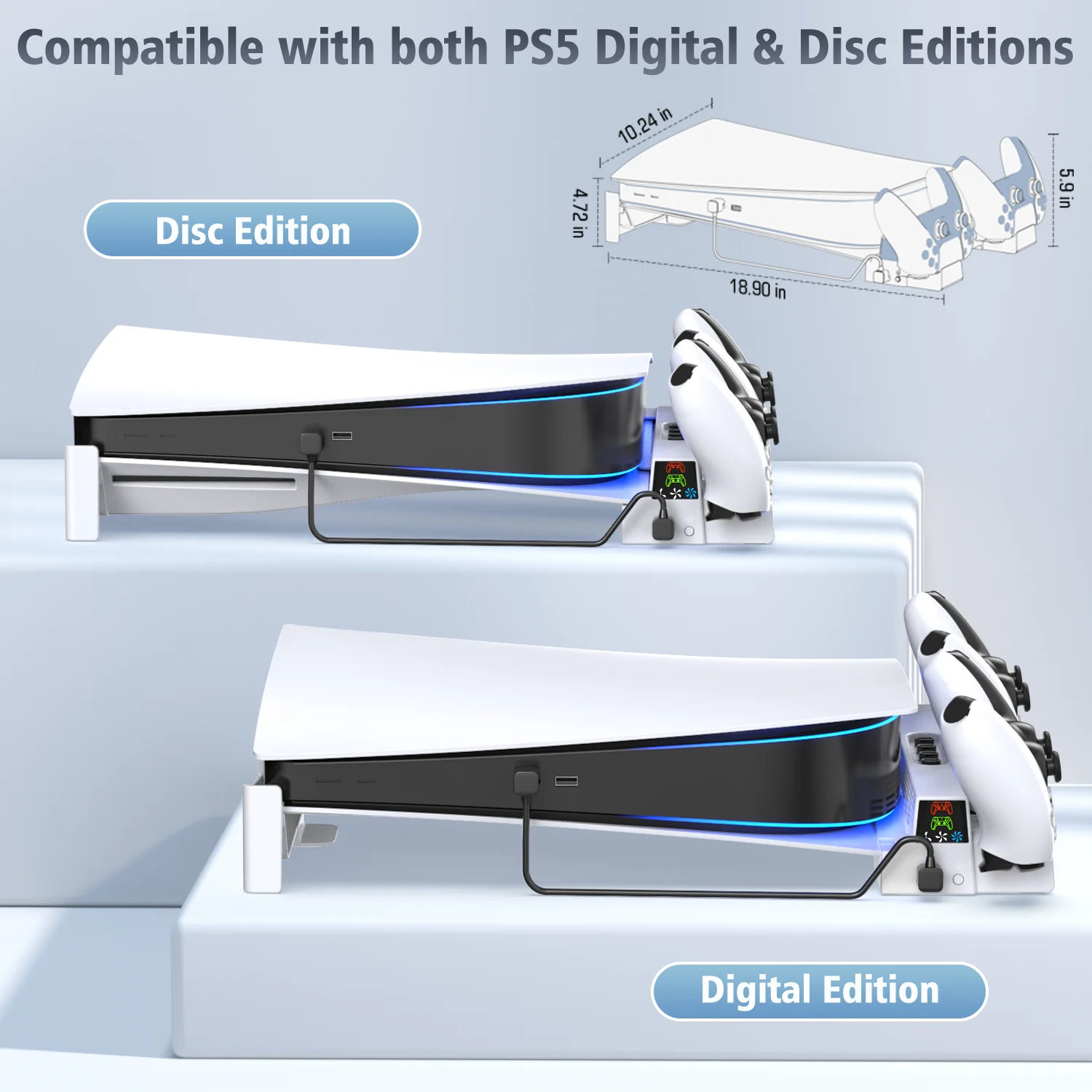 PS5 Cooling Stand OIVO for PS5 Console Horizontal Cooling Stand Base Holder Controller Charger