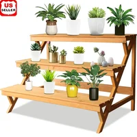 3 Tier Wooden Plant Stand Multi Tiered Ladder Shelf Indoor Outdoor Display Storage Organizer Potted Plants and Flowers 1