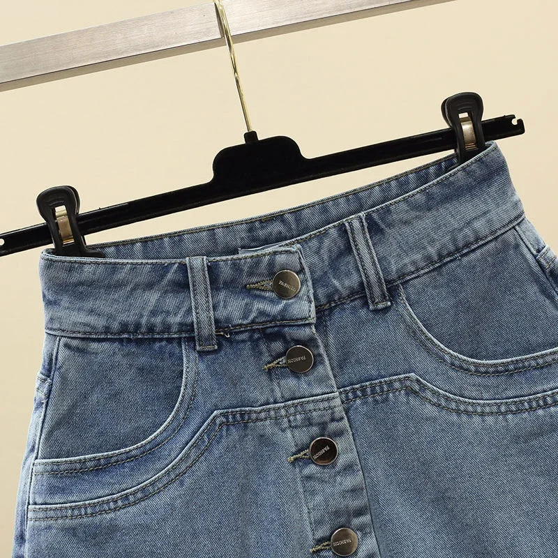 Women Korean A-line Jean Szorty Fashion Skirts Pantaloncini Casual Vintage High Waist Slim Denim Culottes Shorts Summer