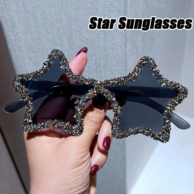 

Милые женские солнцезащитные очки в форме звезды, забавные очки в форме пятиконечной звезды, блестящие розовые, синие, искусственные очки, Летние Стильные уличные солнцезащитные очки без оправы