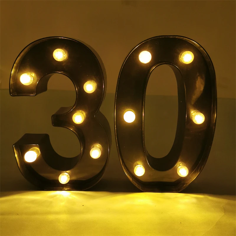 2 Stücke 18 21st 30th 40th 50th 60th Schwarze Zahl LED String Nachtlicht Lampe Glücklich Erwachsene Geburtstag Jahrestag Party Dekoration – Detail 3