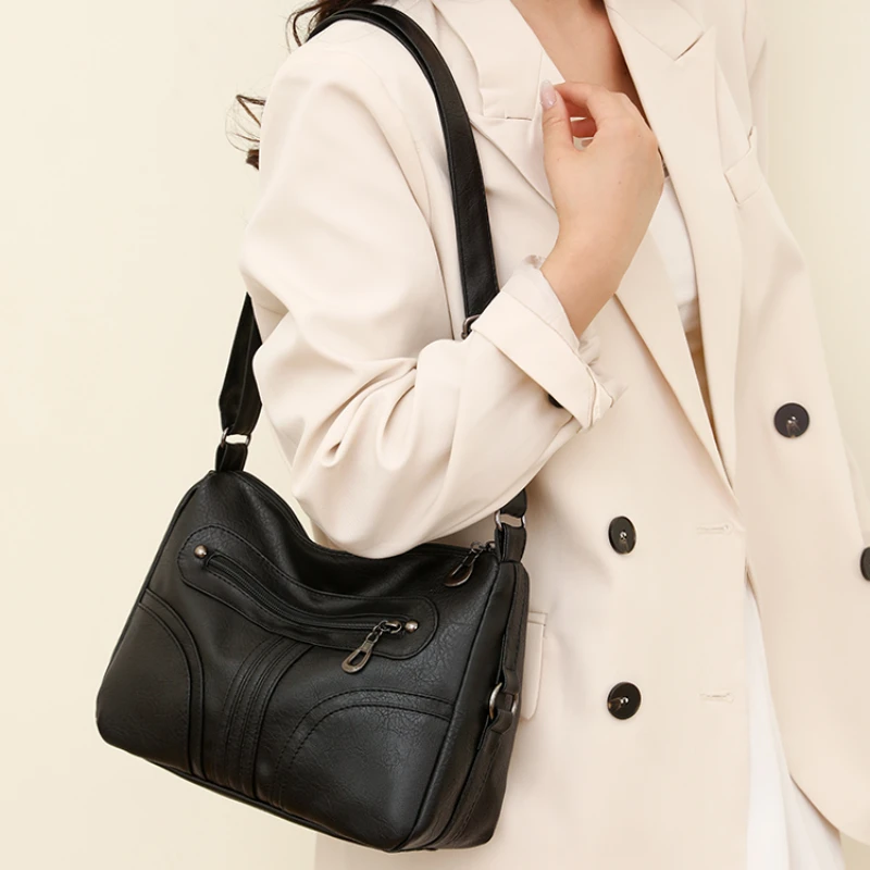 

Новая женская сумка из искусственной кожи на молнии, женская сумка через плечо, высококачественный Многофункциональный однотонный кошелек в стиле ретро, женская сумка большой вместимости