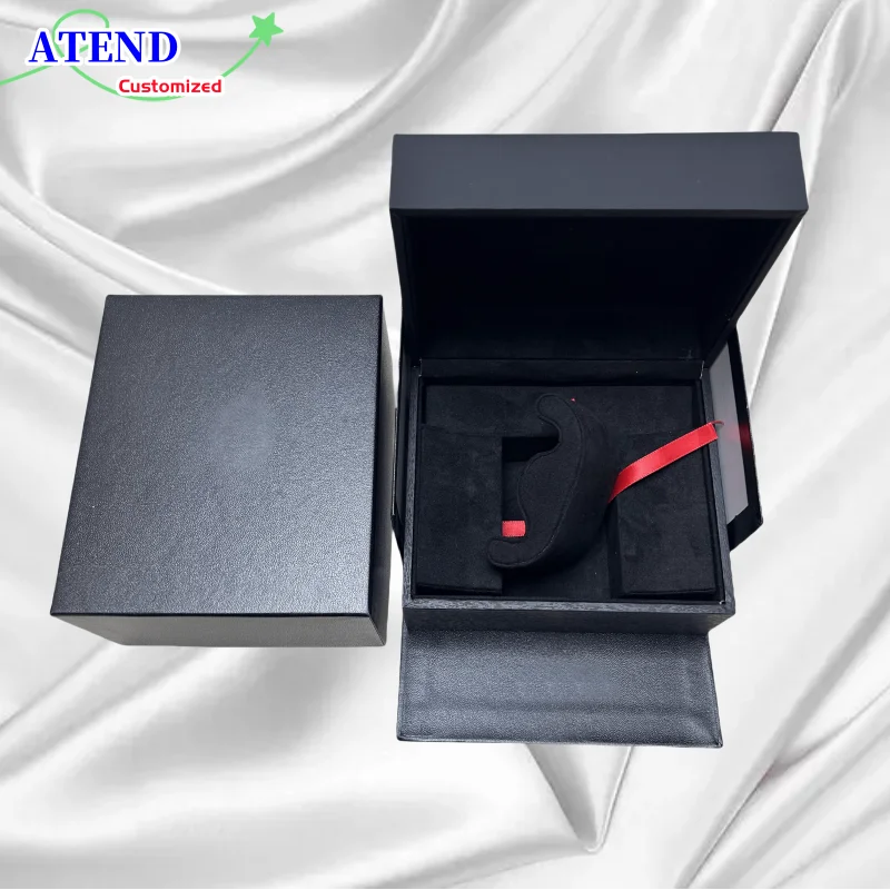 

ATEND Jewelry Luxury Variety Black Brown-red Wooden Leather Watch Box Customize Paper Card Label Travel Bag Model Serial Number