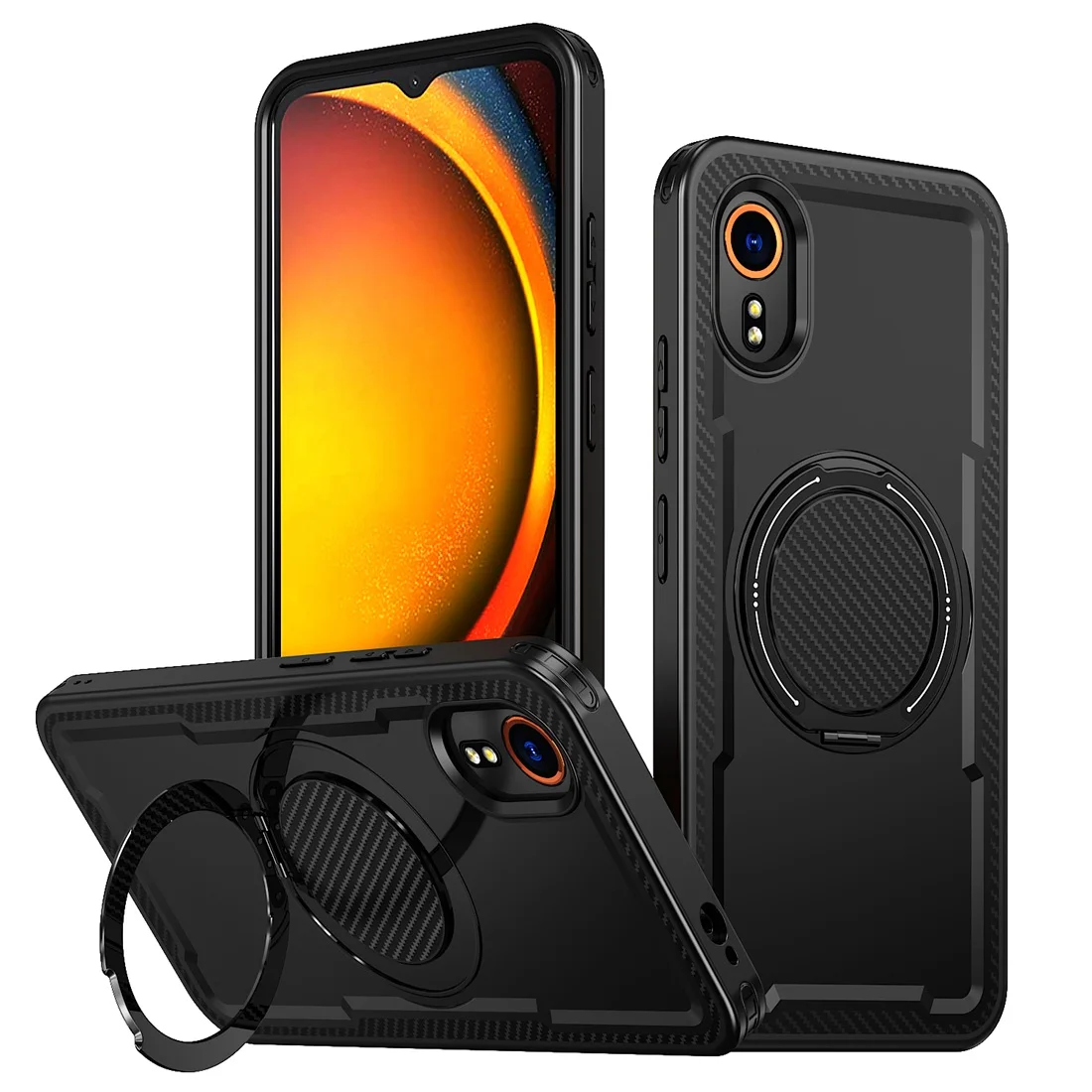 Galaxy XCover7 Stand Cover, Carbon Fiber Texture Compatible With MagSafe Shockproof Slim Phone Case Fit Samsung Galaxy XCover 7