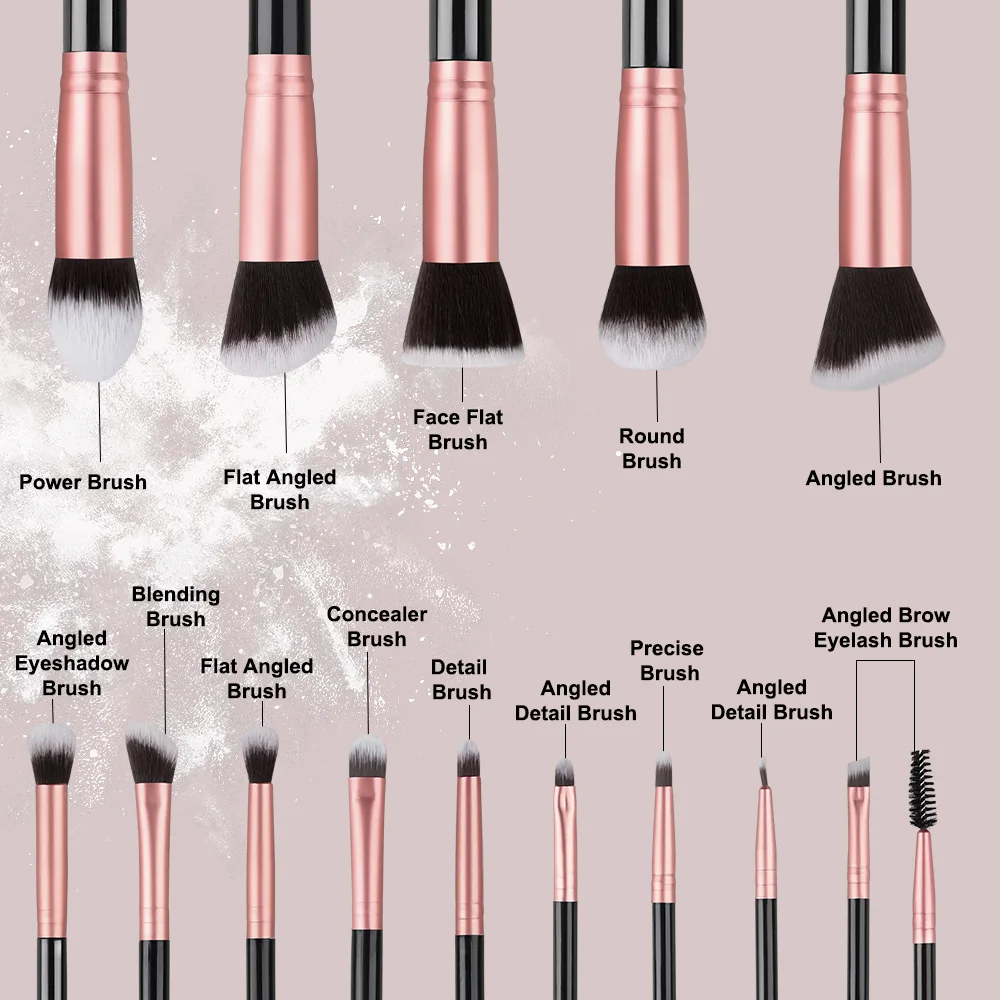 Set di 14 pennelli da trucco professionali per viso e occhi beauty_voghion.com
