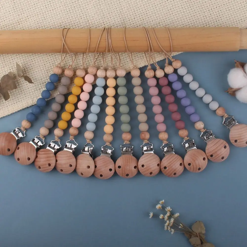

Soother Holder Useful Wooden Multi-color Anti-drop Beads Nipple Holder Silicone Pacifier Clips Chains Baby Pacifier Chain