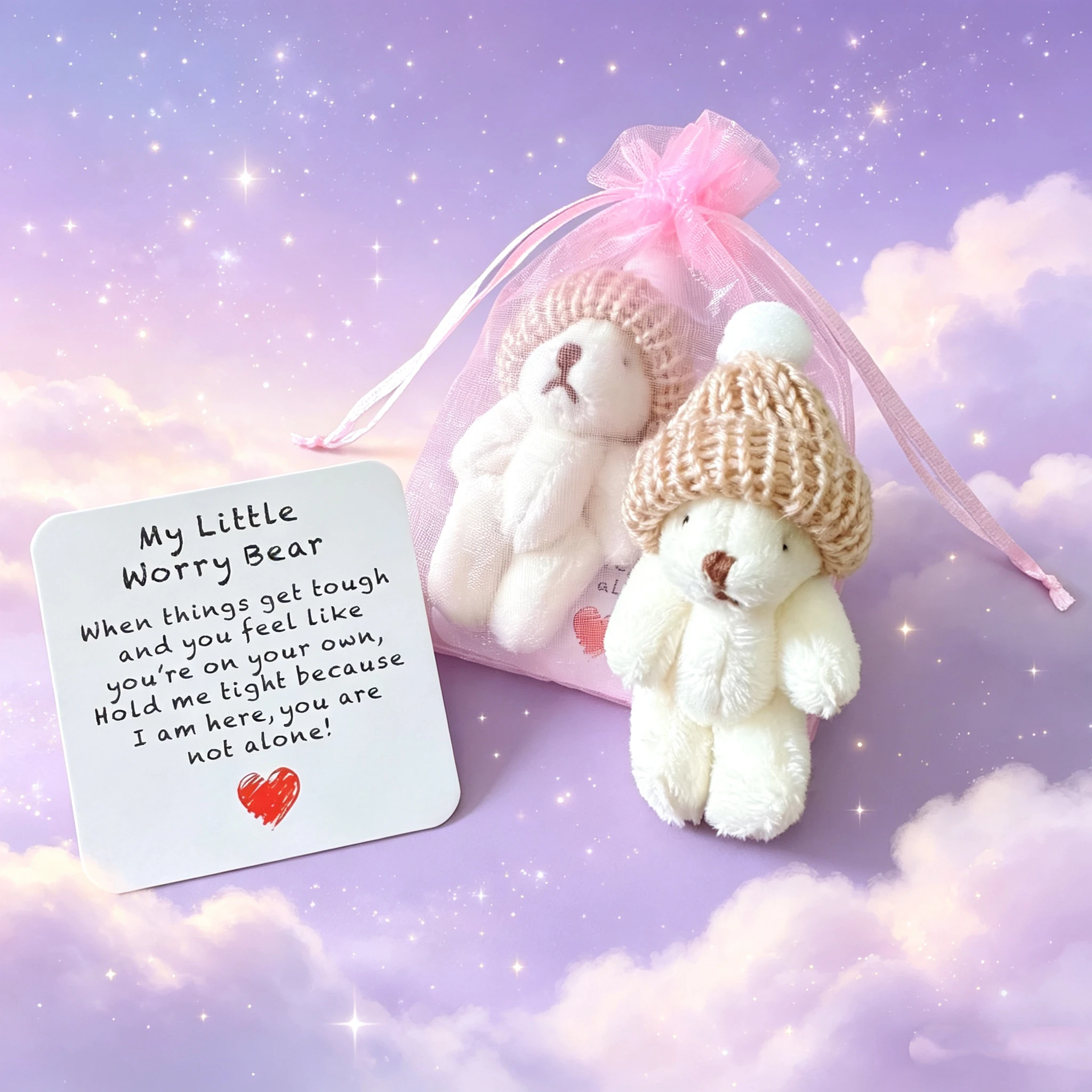 Mini Plush Bear In Carrying Bag With Inspirational Card Gift_voghion.com