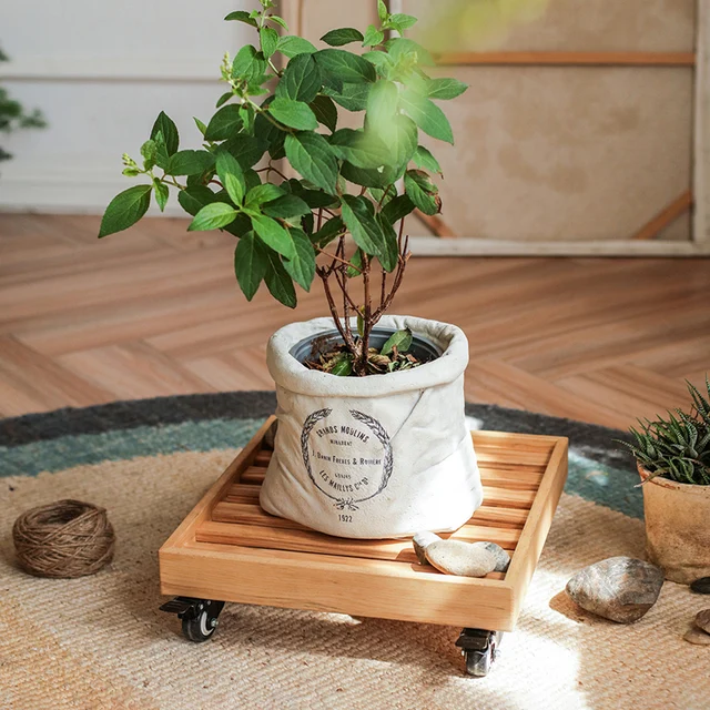 Szilárd Fa Kerekekkel Mobil Tálca Tartály Virágcserapár Tároló Állvány Univerzális Kerék Alap Zamatos Virágállvány Mozgó - Image 4
