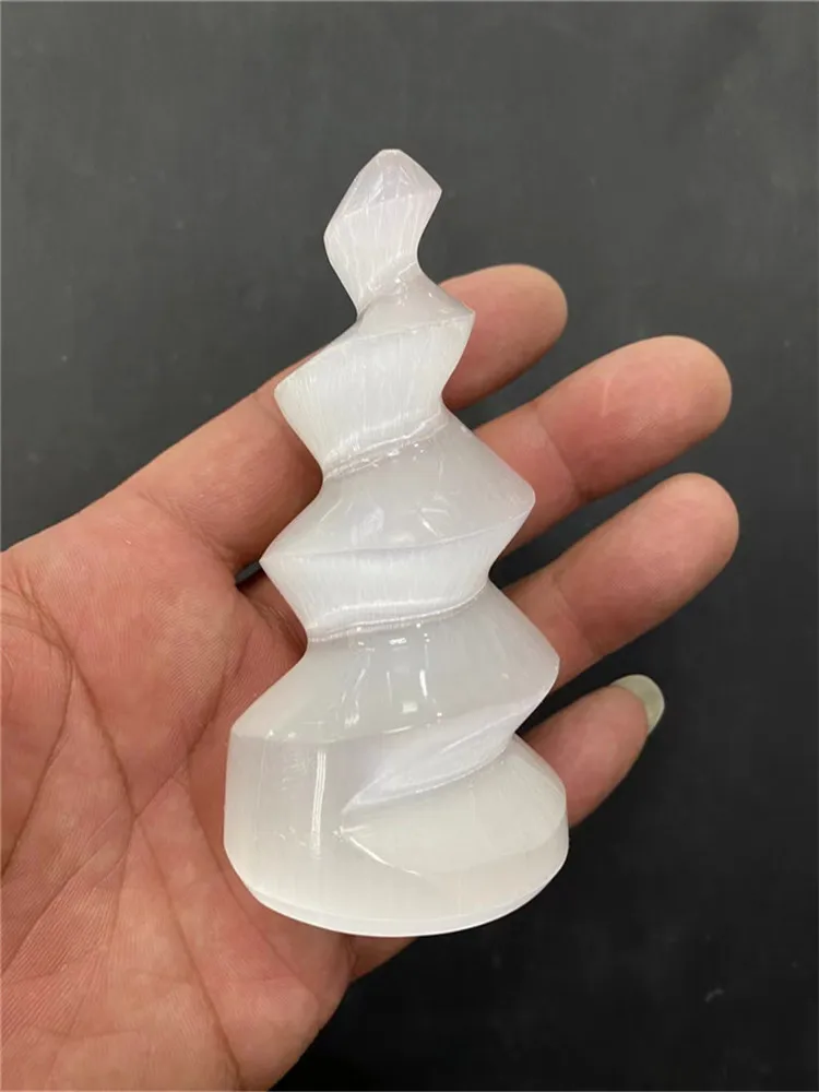 10cm Natürlicher Weißer Selenit Gips Große Spiralstäbe Reiki Kristall Massage-Stab Heilstein Mineralerz Roher Edelstein – Detail 1