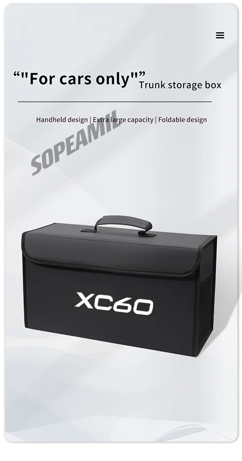 Auto Carbon Faser Leder Lagerung Box Organizer Große Kapazität Faltbare Verstauen Aufräumen Tasche Für Volvo XC90 XC60 Auto Zubehör – Detail 8