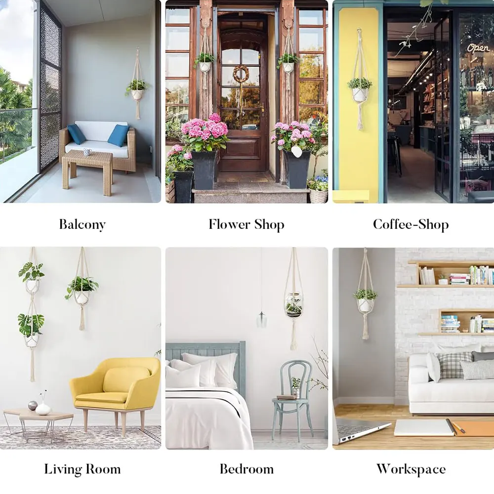 Gardening Green Plant Hanging Basket Cotton Rope Hanger Flower Pot Handmade Macrame Pots Pocket Wall Boho Courtyard Home Decor