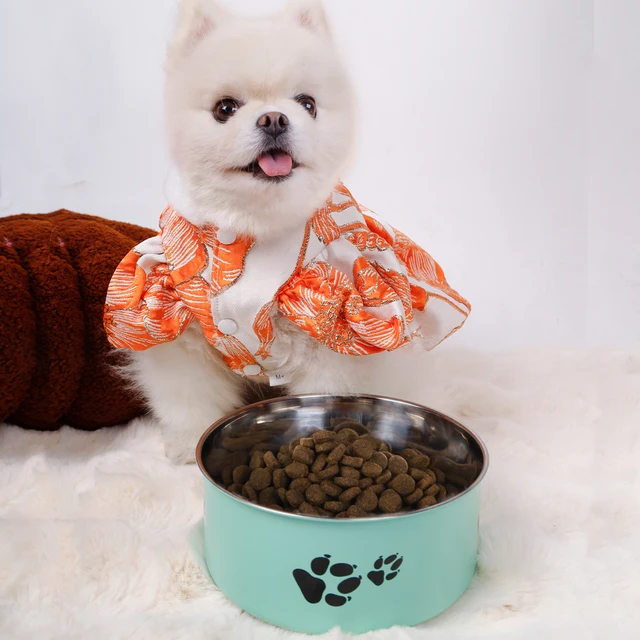 A pet dog bowl in the shape of a cartoon footprint, made of thickened stainless steel, suitable for indoor and outdoor use 3