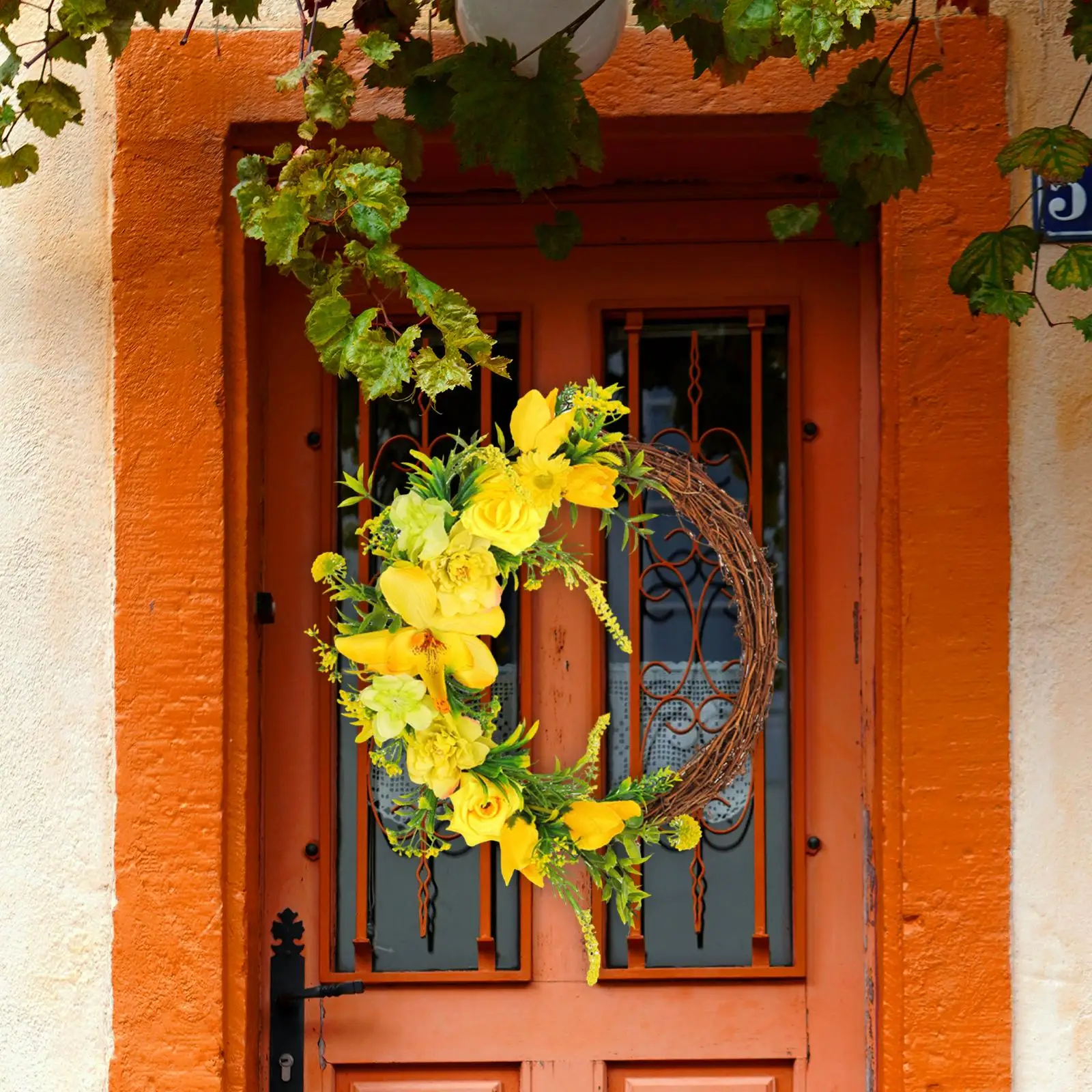 Yellow Roses Wreath Artificial Garland for Outside Outdoor Porch Window