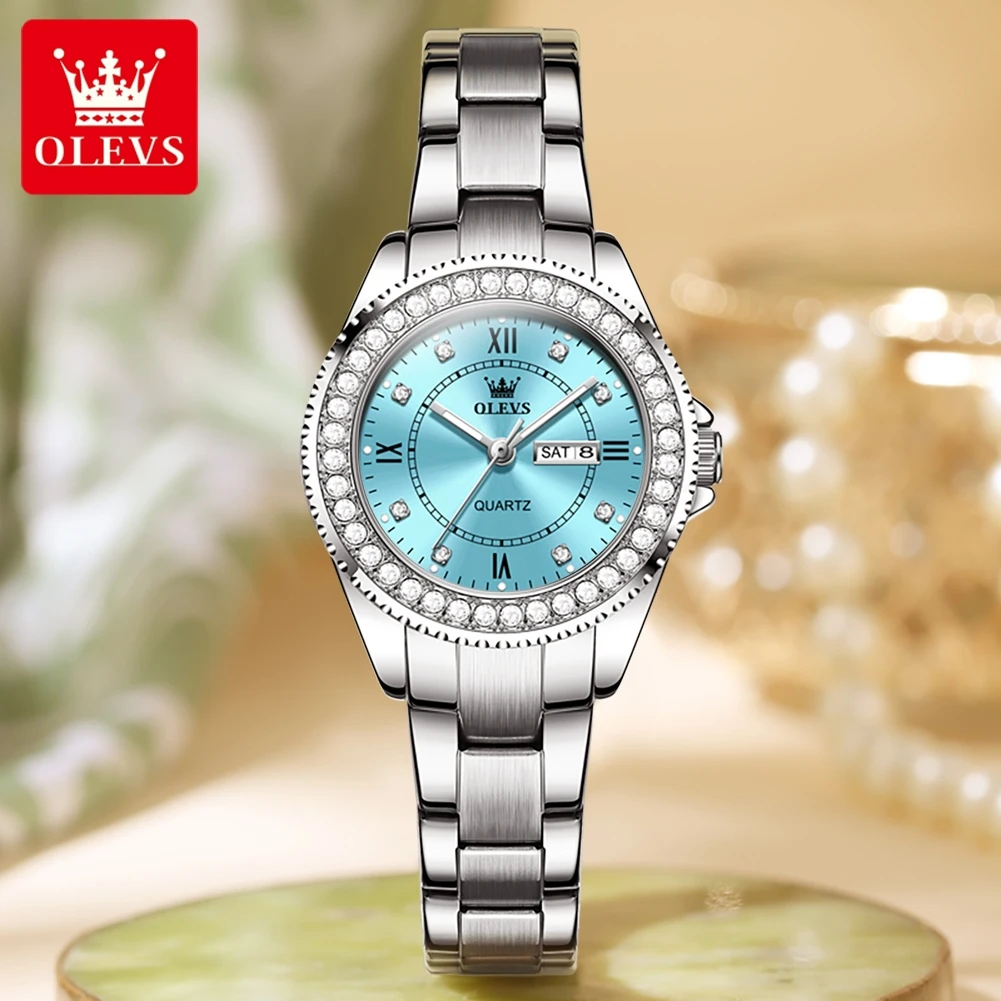 OLEVS Brand New Fashion Quartz Watch for Women Stainless Steel Waterproof Week Date Luxury Womens Watches Relogio Feminino