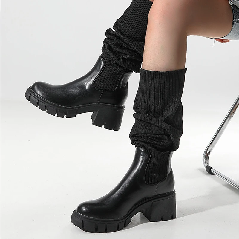 

Women's Solid Color Boots Autumn Winter Warm Socks Boots Fashion Round Toe Thick Sole Woman Casual Boots Botas De Mujer