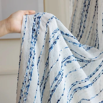 Blue & White Grain Stripe Curtains 1