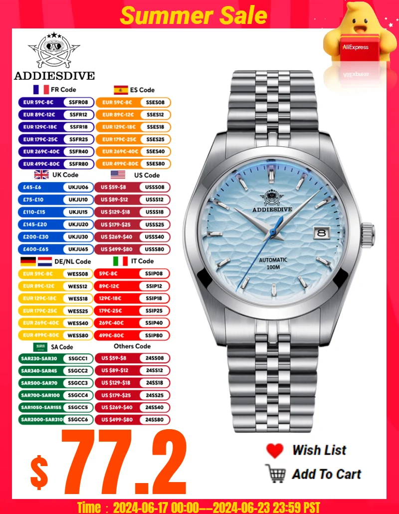 ADDIESDIVE AD2118 Men's Luxury Watch 10Bar Diver Relogios Masculino Bubble Mirror Glass Automatic Mechanical Watches