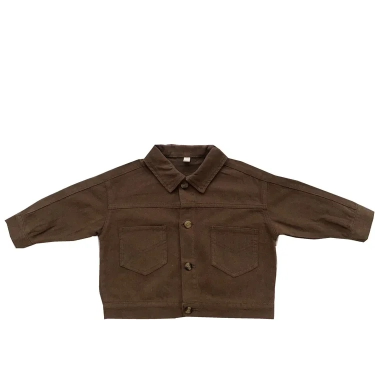 Korean Autumn Winter Kids Boys Coat Long Sleeve Solid Buttons Pocket Children Boys Jacket Vintage Polo Toddler Coat