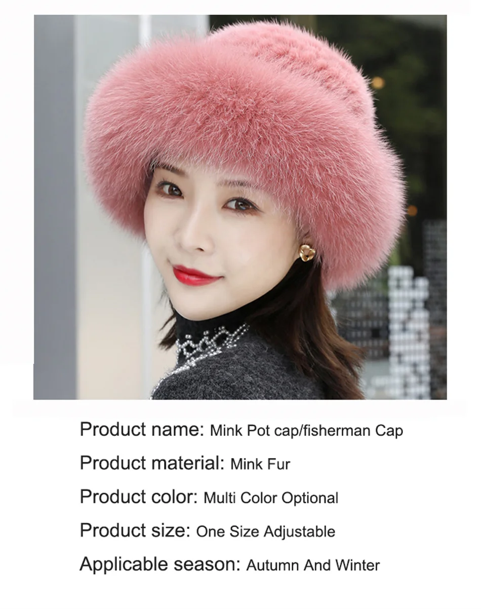 Winter Caps For Women Fur Hats Russian Mink Fur Knitted Beanie Hat Bucket Hat Women Luxury Real Fox Fur Mink Fur Hat Women Hats