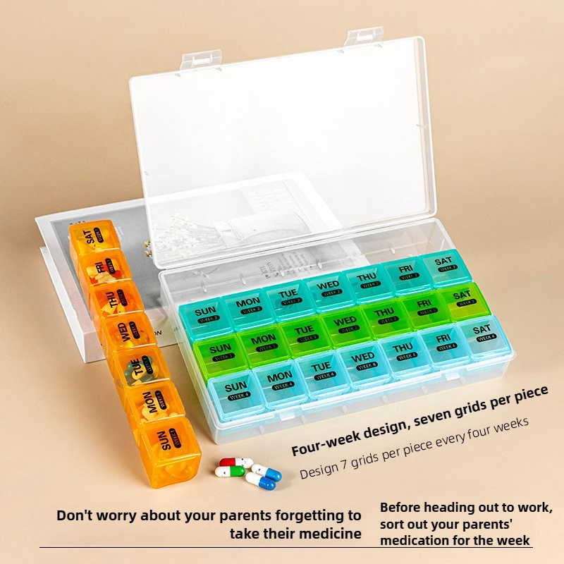 4-Week Moisture-Resistant Pill Organizer with Dust-Proof Box