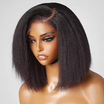 Yaki Straight Natural Straight Short Human Hair Wig,13x4 HD Front Lace, 5×5 No Glue Pre-pulled Hairline Design for Easy Care 1