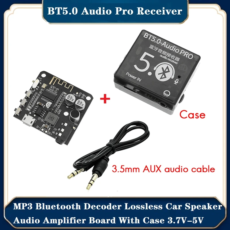 Ricevitore Audio Pro Bt5.0 + Custodia + Kit Cavo Audio Aux Da 3.5Mm Decodificatore Bluetooth Mp3 Scheda Amplificatore Audio Per Altoparlante Per Auto 