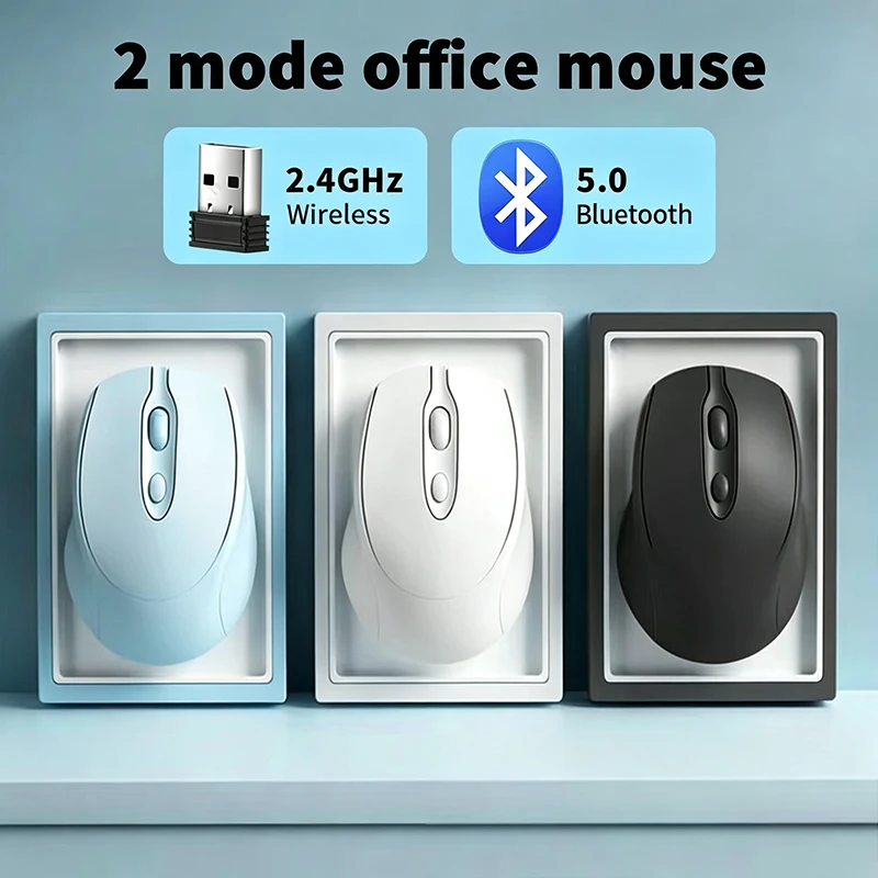Ergonomic Dual Mode Wireless Bluetooth Mouse with Rechargeable Battery