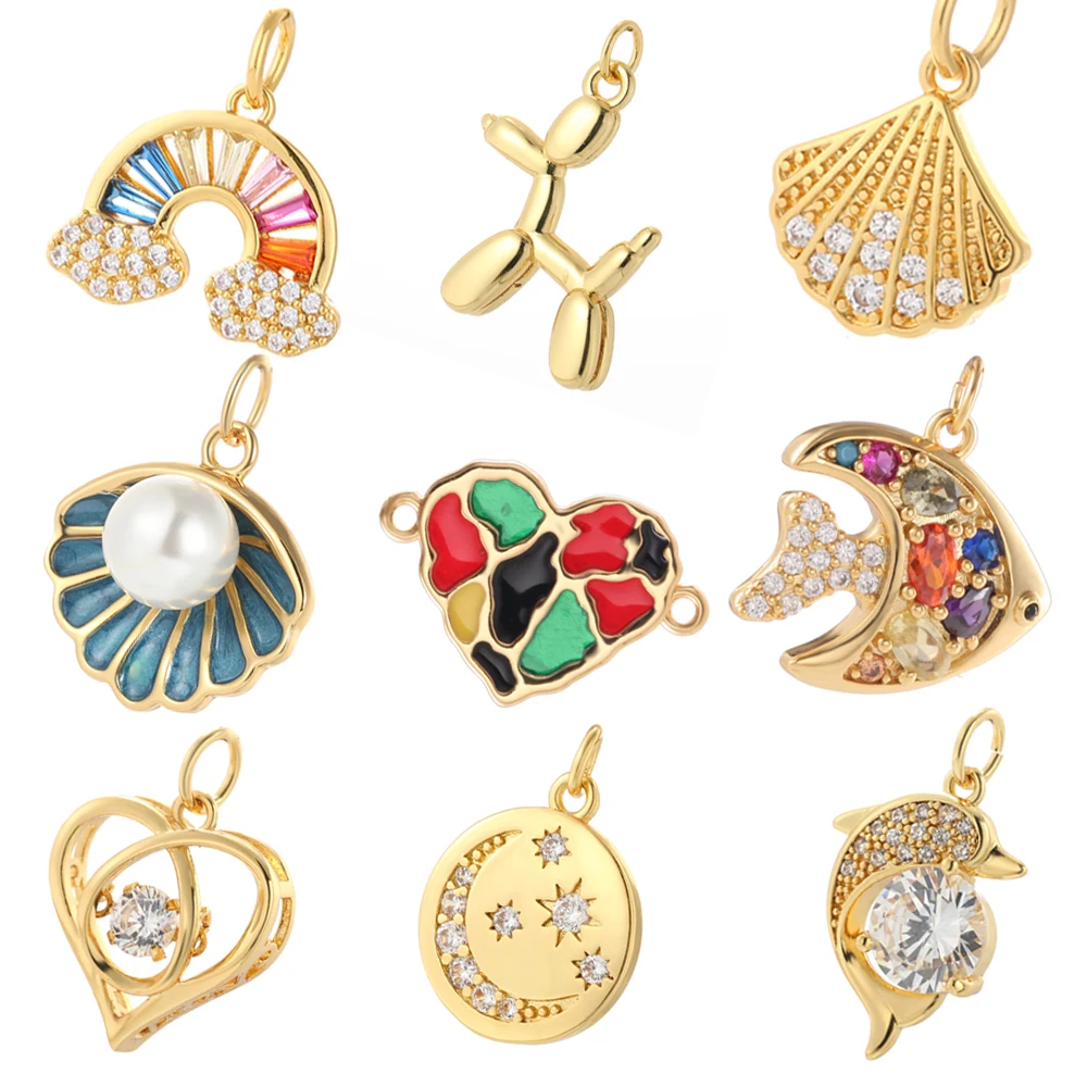 Rainbow Enamel Pendant for Necklace Jewelry Making Supplies Gold Color Heart Charms Diy Handmake Jewelry Trendy Copper Charms