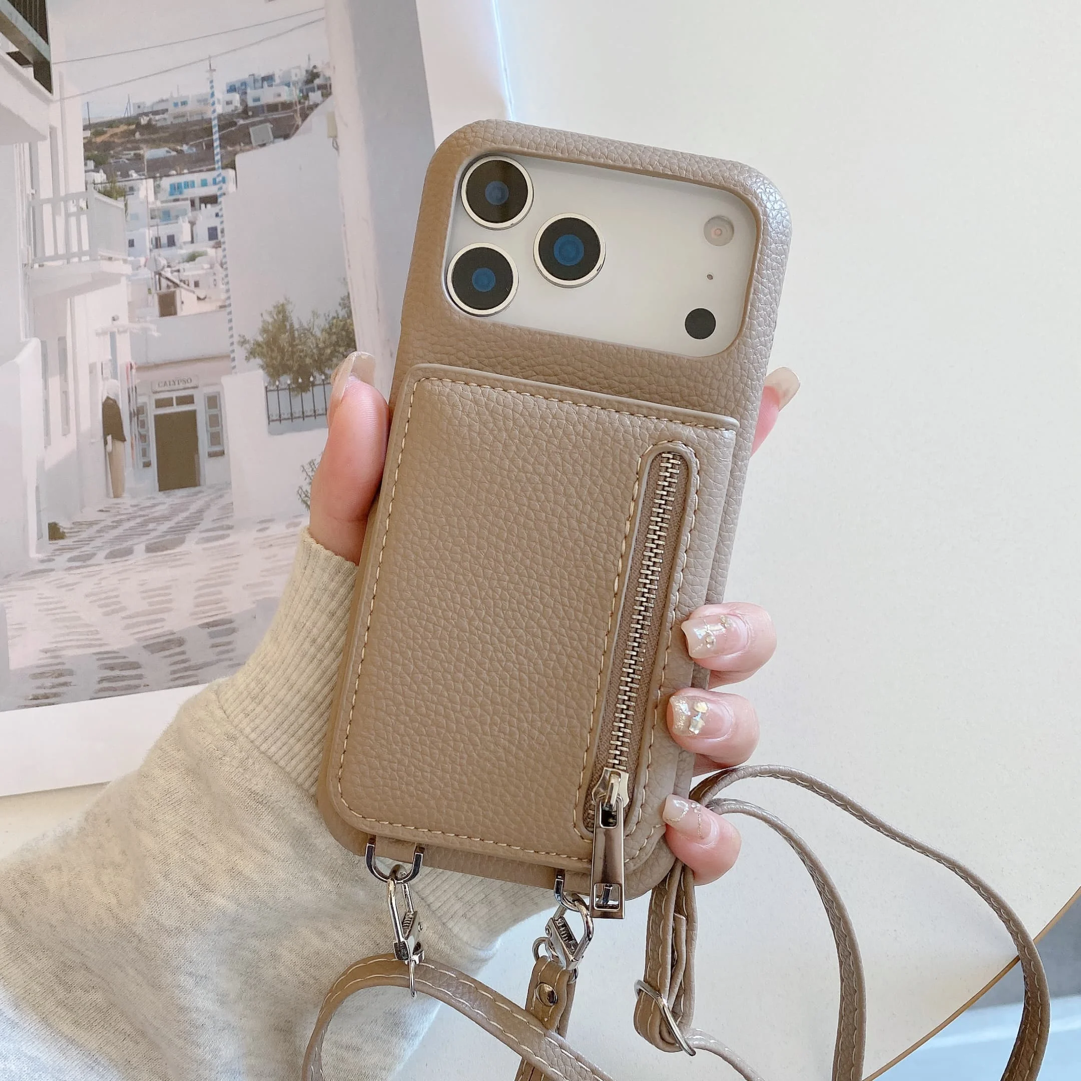 All-in-One Makeup Mirror Wallet Crossbody Lanyard Phone Case