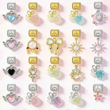 URING Fashion Roses Deer Head Camellia Flower Italian Charm Link fit 9mm Stainless Steel Jewelry Pendant DIY Bracelet Making 1