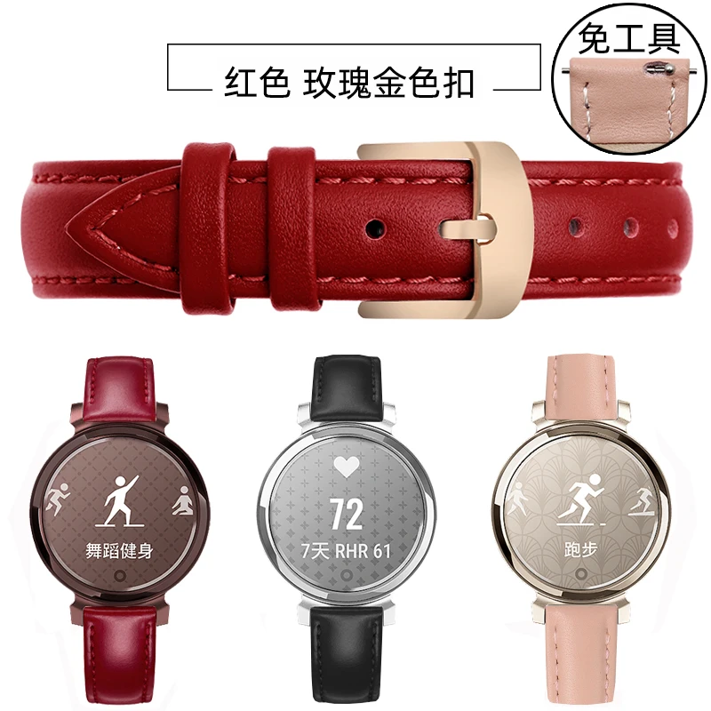 Elegant Genuine Leather Strap for Garmin Lily 2 Women's Smartwatch - 14mm Quick Release in Pink White