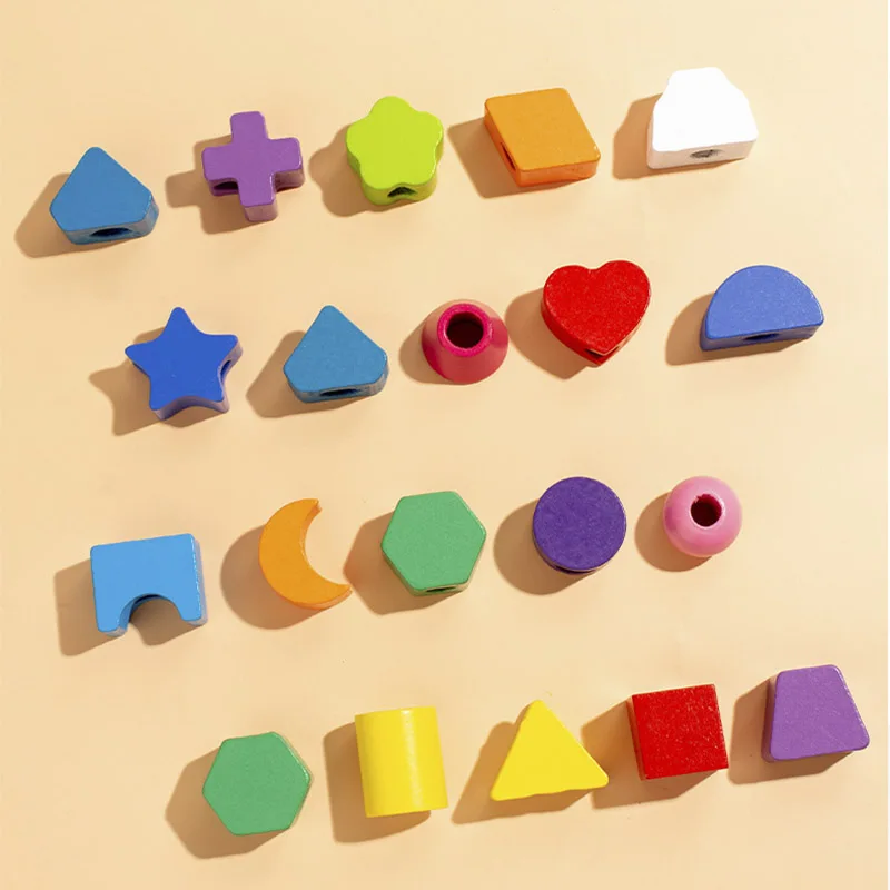 Montessori Wooden Toys Color Shape Matching Puzzle Game Colorful Beaded Color Cognition Early Educational Toys Gift For Children 5