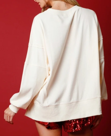 Women's Pullover Tops 2023 New Autumn Fashion Christmas Sequined Round Neck Long-Sleeved Pullover Loose Fitting Sweatshirt