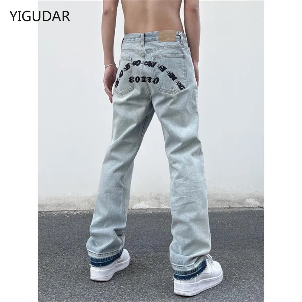 

2022 Модные мужские и женские джинсы в стиле хип-хоп Y2k джинсы с красным принтом буквы мужские свободные синие джинсы Широкие джинсовые брюки