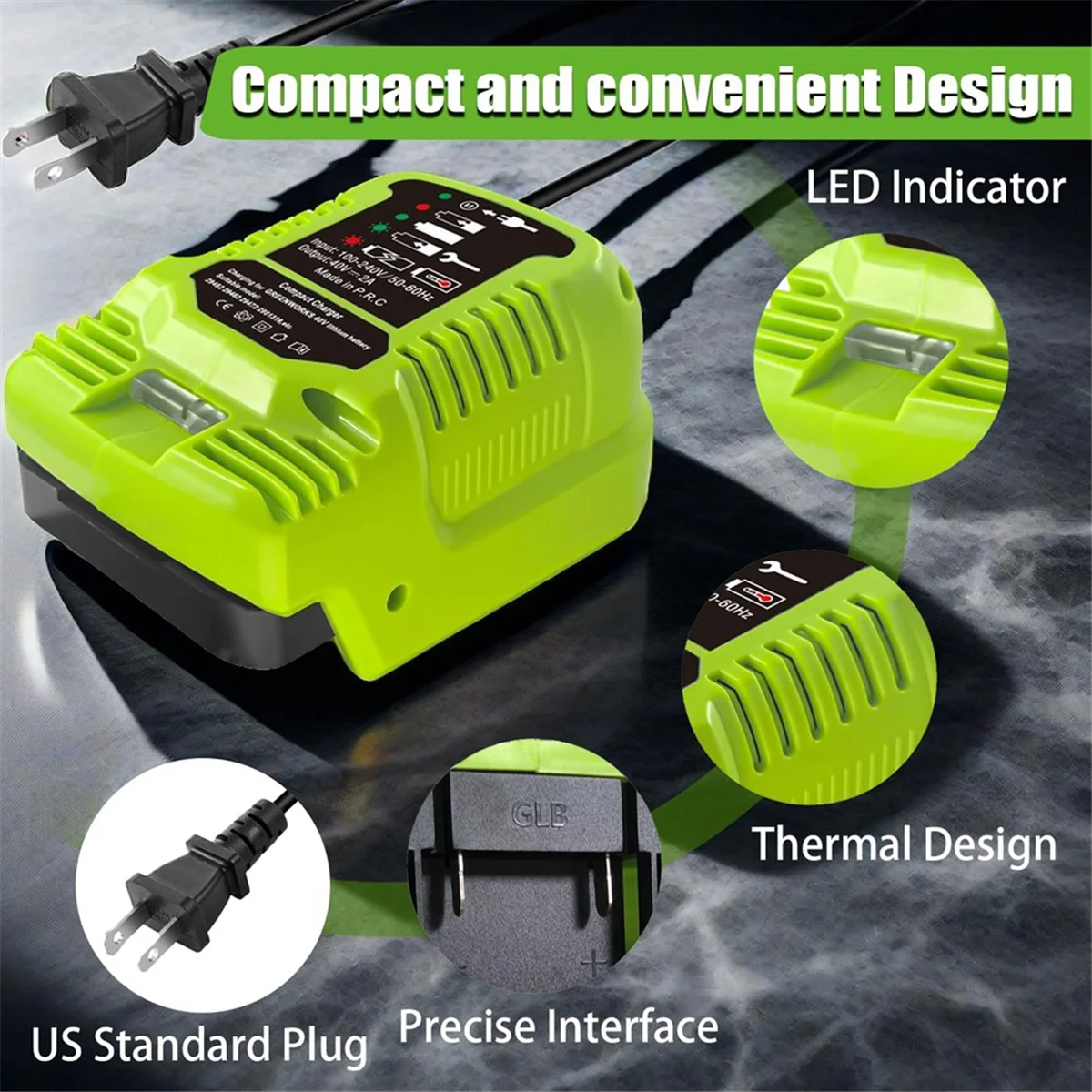 Mini Charger for Greenworks 40V Battery MAX 40V Battery 29462, 29472 and for Greenworks Other 40V Battery US Plug 5