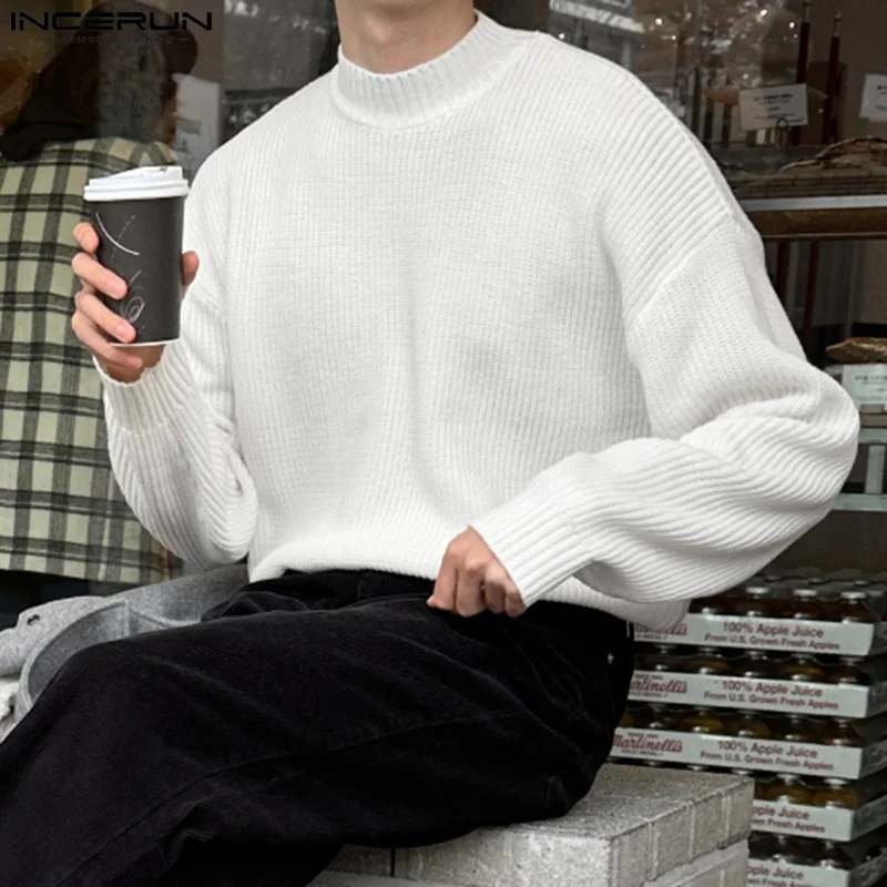 

2024 мужские футболки однотонная Водолазка с длинным рукавом мужская одежда трикотажная уличная одежда в Корейском стиле повседневные Пуловеры Женская одежда