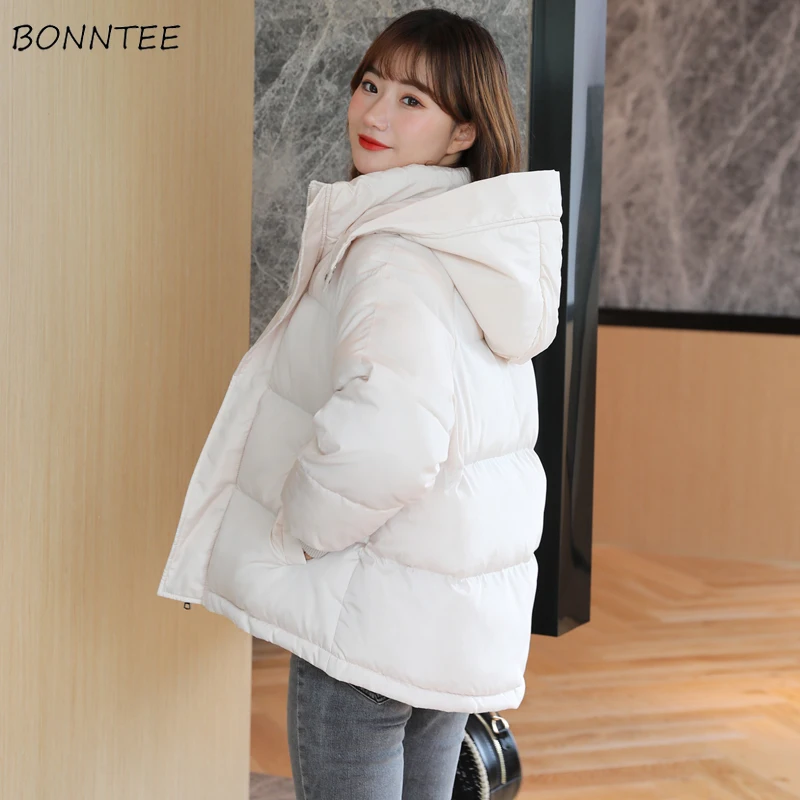 Hooded Parkas Women 5 Colors Winter Coats Warm Simple Chic Short Style Thicken Baggy Fashion Ulzzang Comfort Daily Clothes Mujer